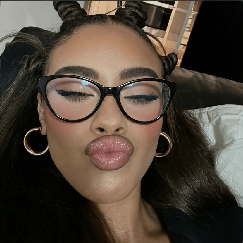 Glossy Black Cat-Eye Optical Glasses - 图片 3